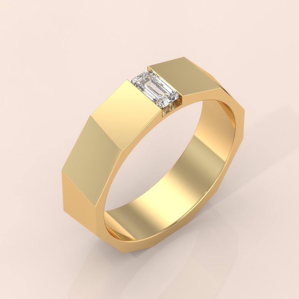 10k Gold Couple Wedding Bands – Emerald Cut Diamond Matching Rings, Modern Minimalist Engagement Set