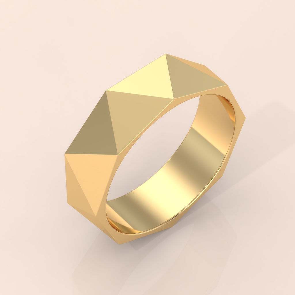10k Gold Couple Rings – Faceted Geometric Wedding Bands with Diamond Accents, His & Hers Set