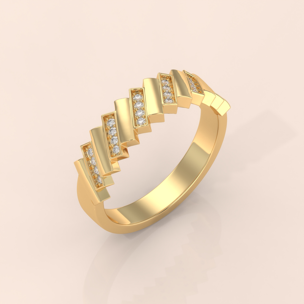 10k Gold Couple Rings – Unique Handmade Geometric Diamond Wedding Bands for Him & Her