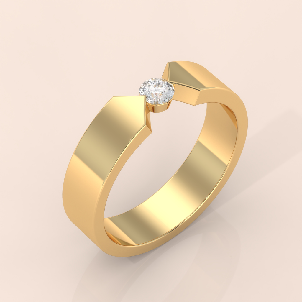 10k Gold Couple Bands – Modern Matching Yellow Gold Rings with Diamonds, Engagement and Promise Set