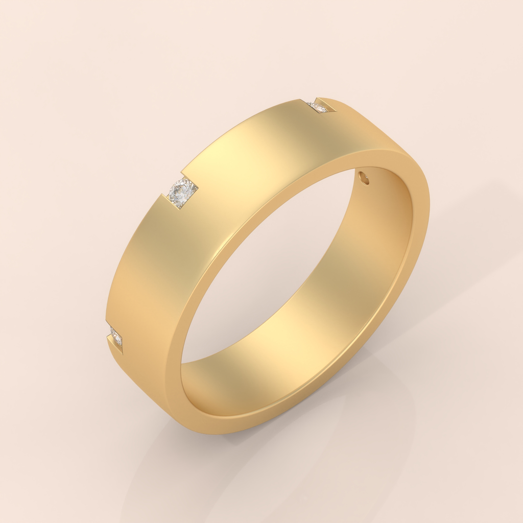925 Sterling Silver Gold Couple Rings with Channel-Set Diamonds – Matching Wedding Bands for Him and Her
