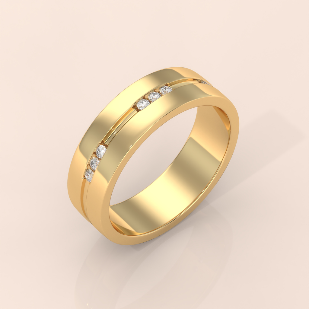 10k Gold Couple Ring Set – Geometric Stair-Inspired Bands with Diamonds, Modern His & Hers Design