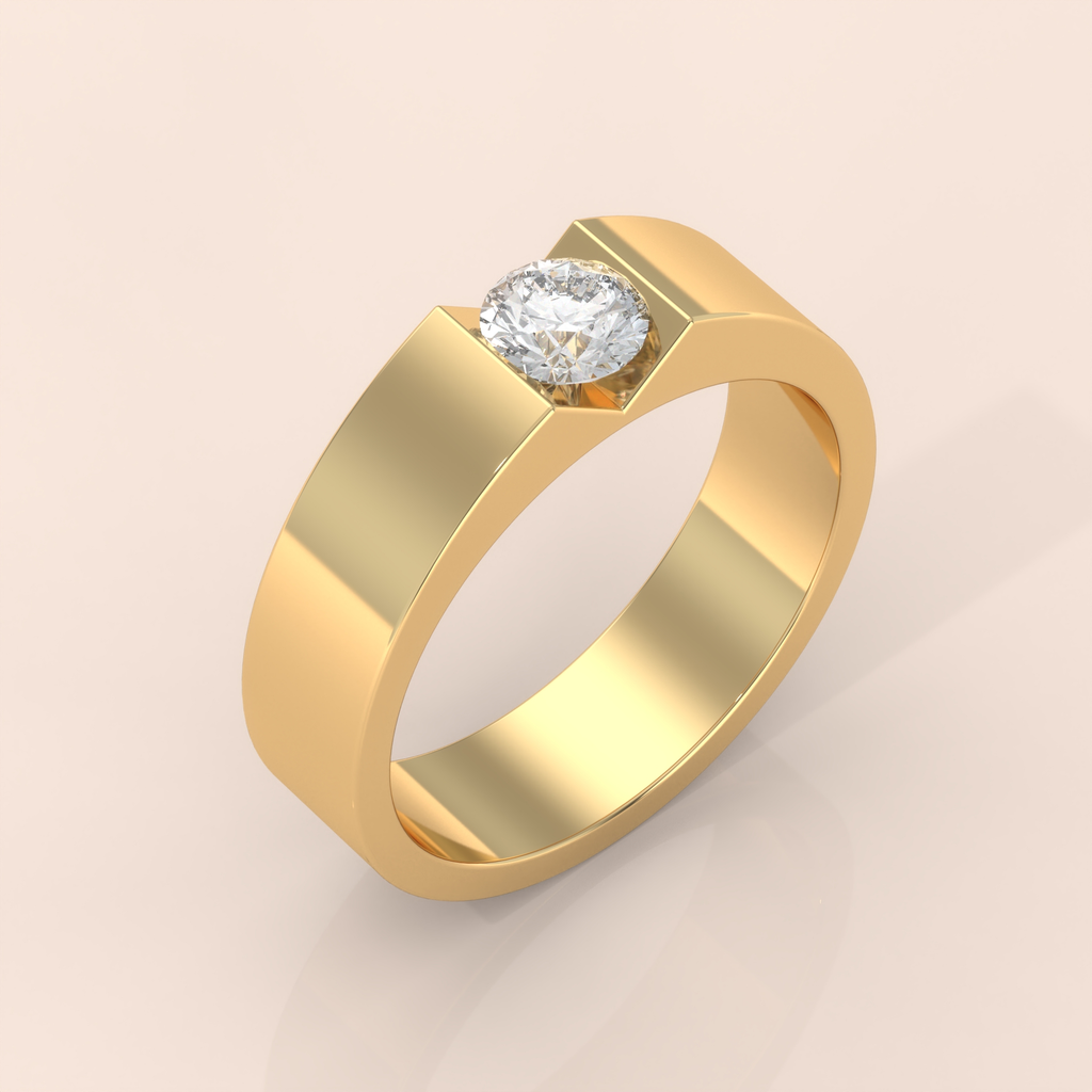 10k Gold Couple Ring Set – Matching Bands with Solitaire Diamond, Ideal Wedding or Engagement Gift for Couples