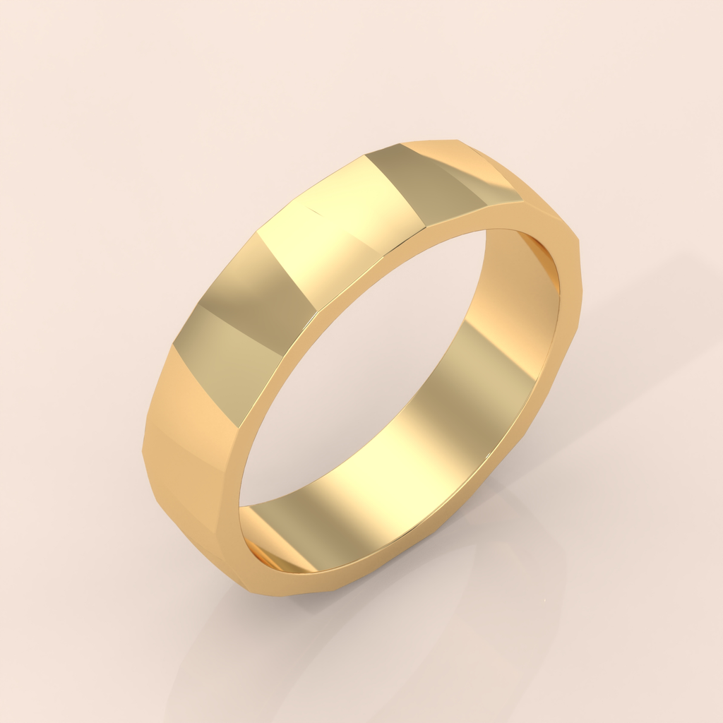 10k Gold Couple Ring Set – Handmade Faceted Wedding Bands with Beaded Edge, Classic Anniversary Jewelry