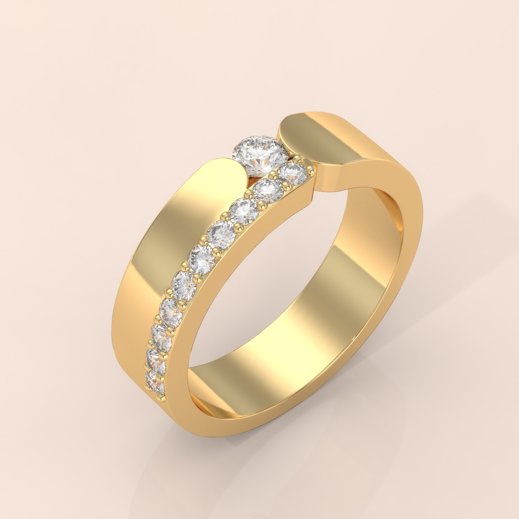10k Gold Couple Wedding Bands – Matching Curved Design Rings with Round Cut Diamonds, Engagement or Anniversary Set