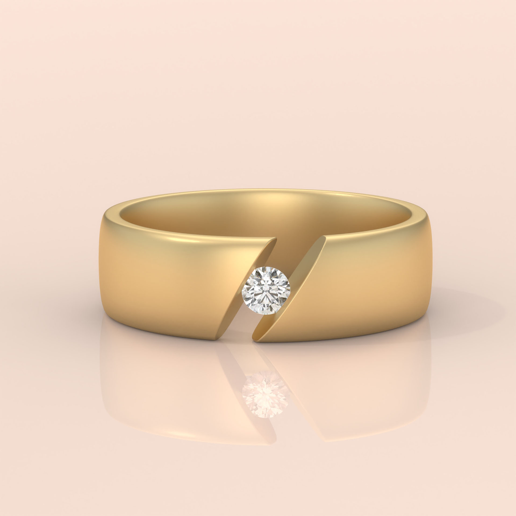 10k Gold Couple Wedding Bands – His and Hers Matching Rings with Floating Diamond, Modern Engagement Set
