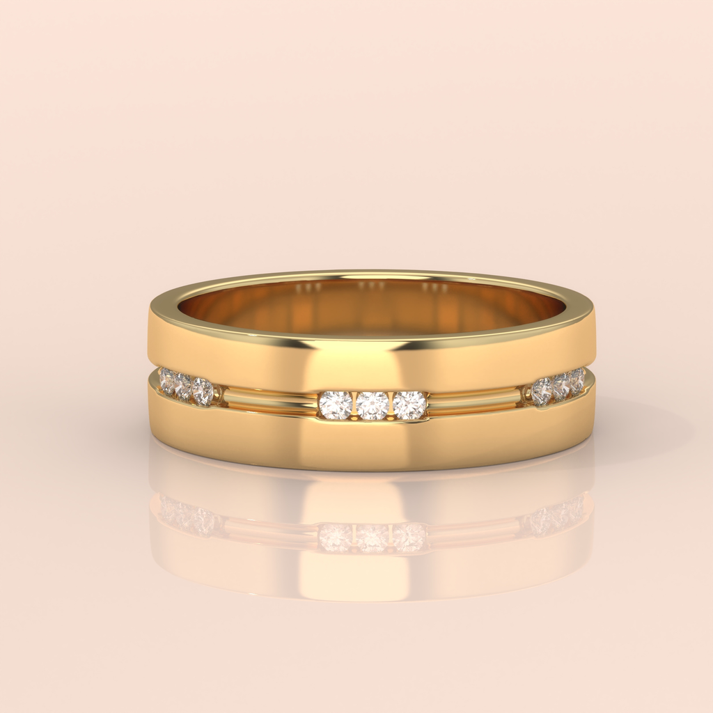 10k Gold Couple Ring Set – Geometric Stair-Inspired Bands with Diamonds, Modern His & Hers Design