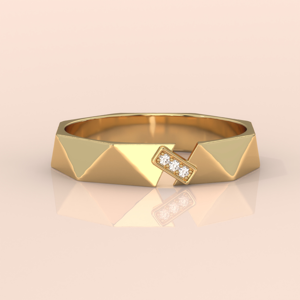 10k Gold Couple Rings – Modern Geometric Wedding Bands with Diamonds, Unique His & Hers Design