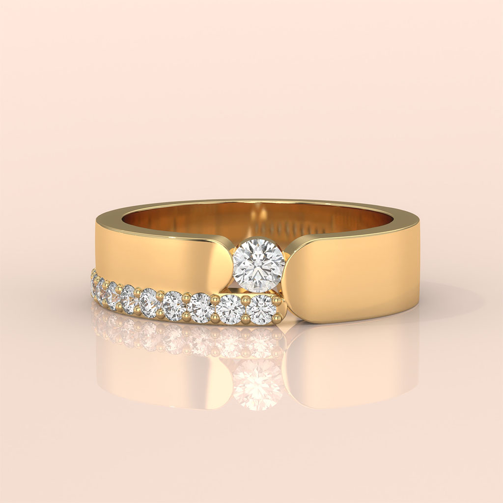 10k Gold Couple Wedding Bands – Matching Curved Design Rings with Round Cut Diamonds, Engagement or Anniversary Set