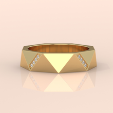 10k Gold Couple Rings Set – Modern Geometric Men’s Band & Solitaire Diamond Women’s Ring, Unique Engagement and Wedding Set