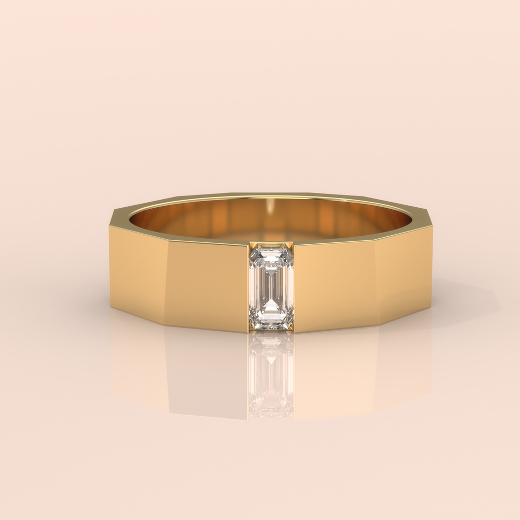 10k Gold Couple Wedding Bands – Emerald Cut Diamond Matching Rings, Modern Minimalist Engagement Set