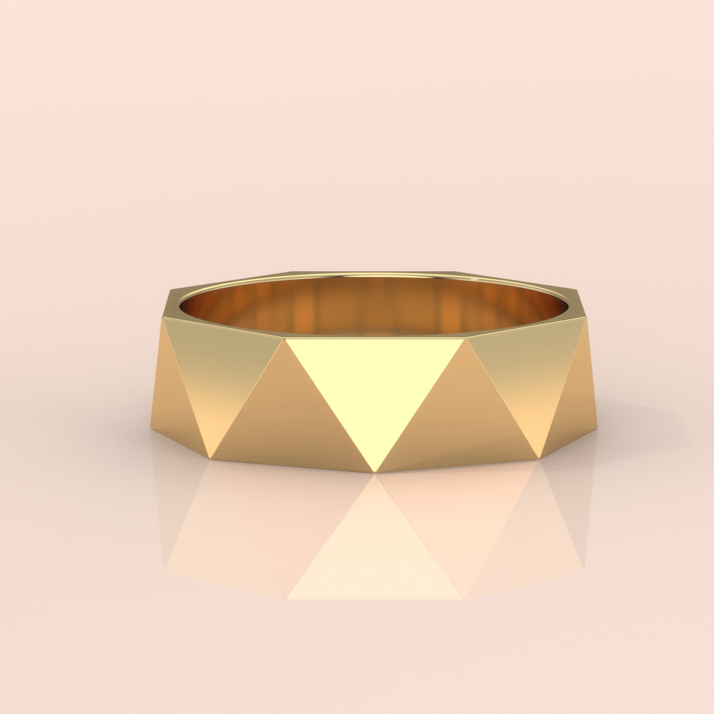 10k Gold Couple Rings – Faceted Geometric Wedding Bands with Diamond Accents, His & Hers Set