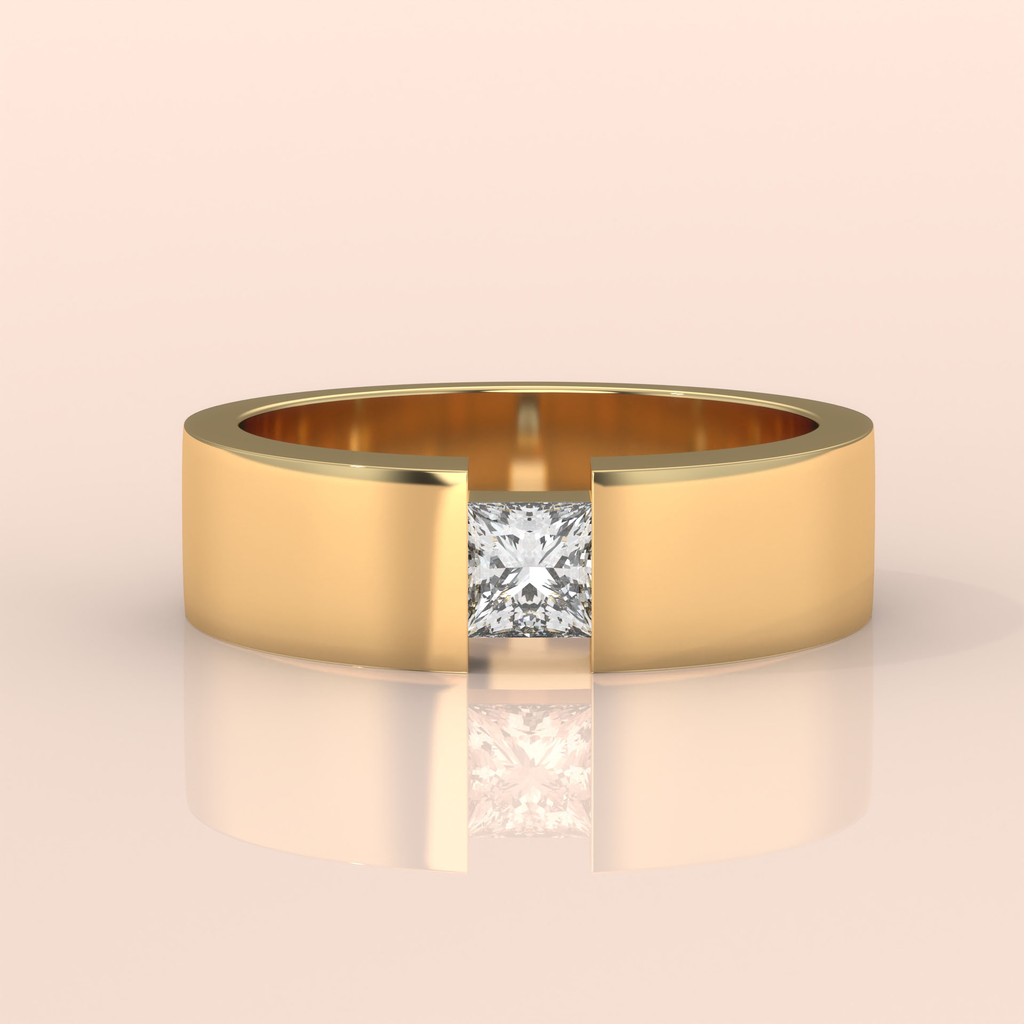 10k Gold Couple Bands – Unique His and Hers Wedding Rings with Princess Cut Diamonds and Pavé Design