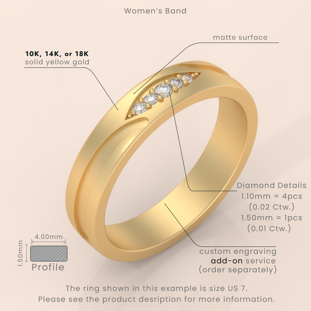10k Gold Couple Rings Set – Minimalist Matching Bands with Diamond Accents, Promise or Engagement Jewelry