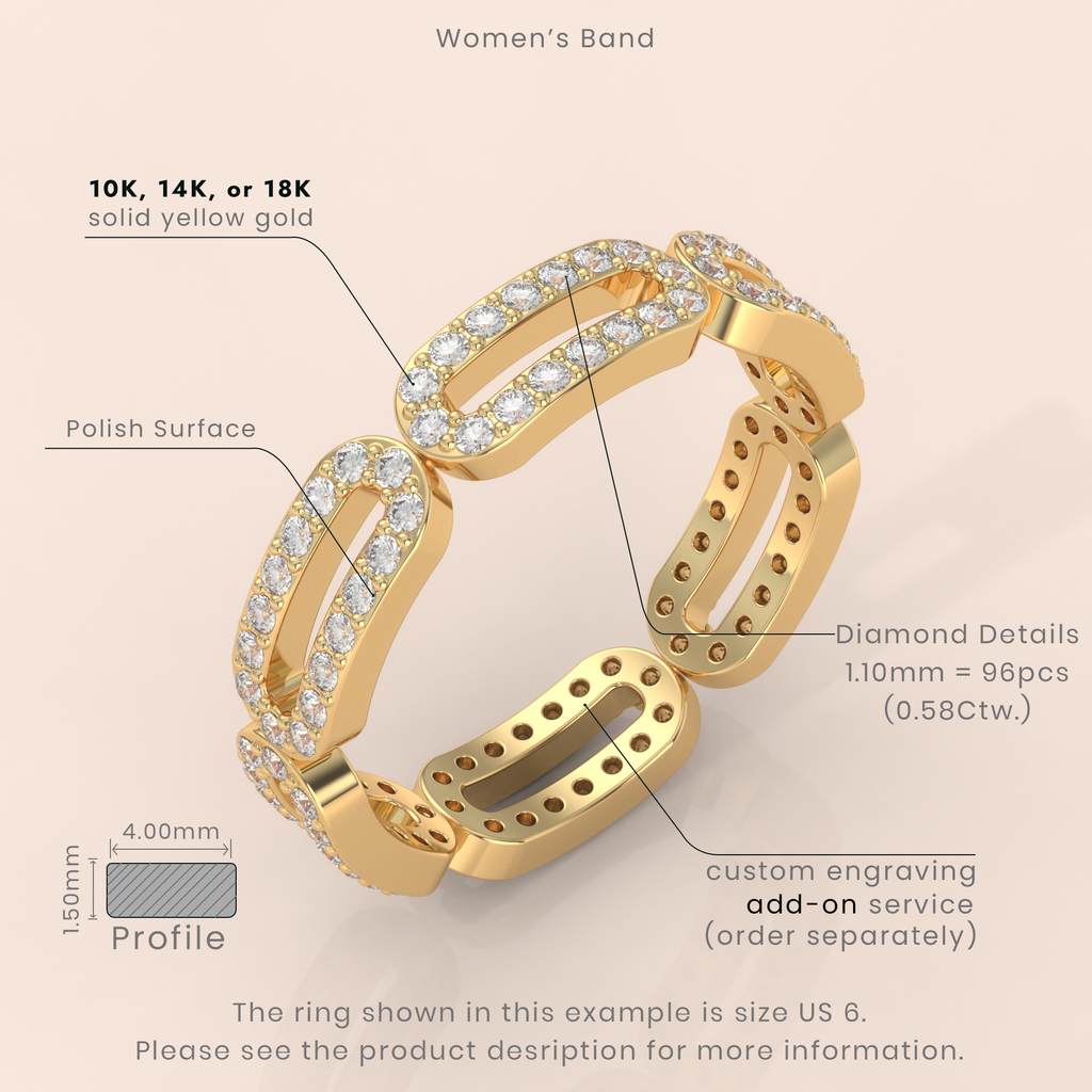10k Gold Couple Wedding Bands – Unique Chain Link Rings with Diamonds, Matching Engagement Set
