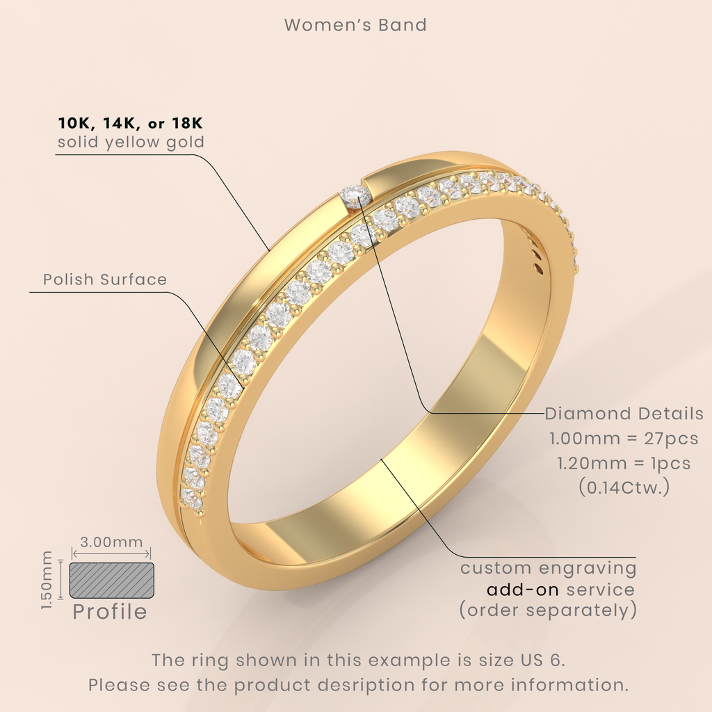 10k Gold Couple Rings – His and Hers Matching Wedding Bands with Round and Pavé Diamonds, Elegant Gift Set