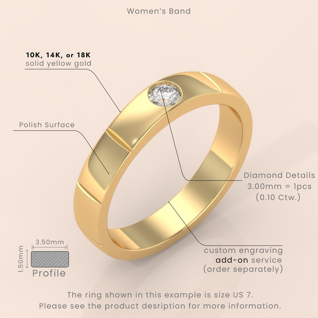 10k Gold Couple Rings – His and Hers Matching Solitaire Diamond Wedding Bands, Modern Engagement Set