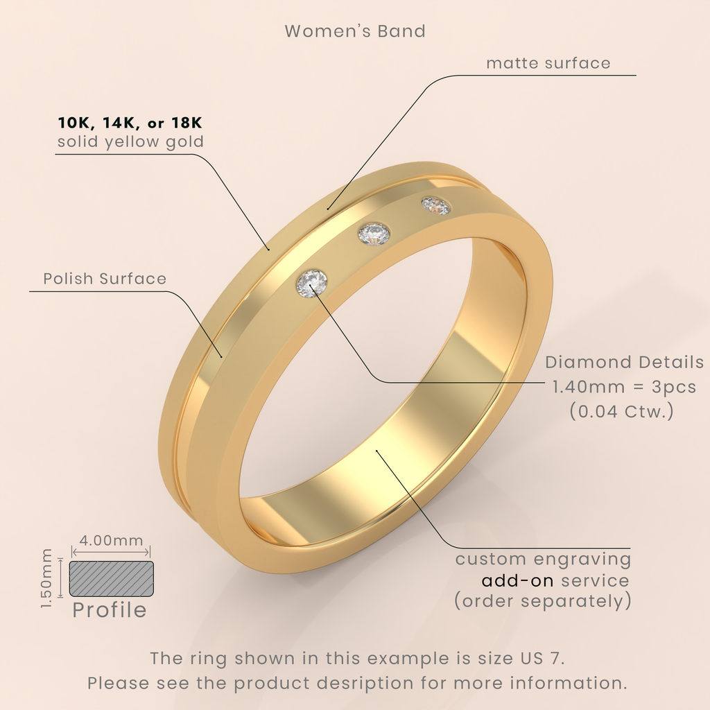 10k Gold Couple Matching Rings – Simple and Elegant Bands with Diamond Accents, Ideal for Promise or Wedding