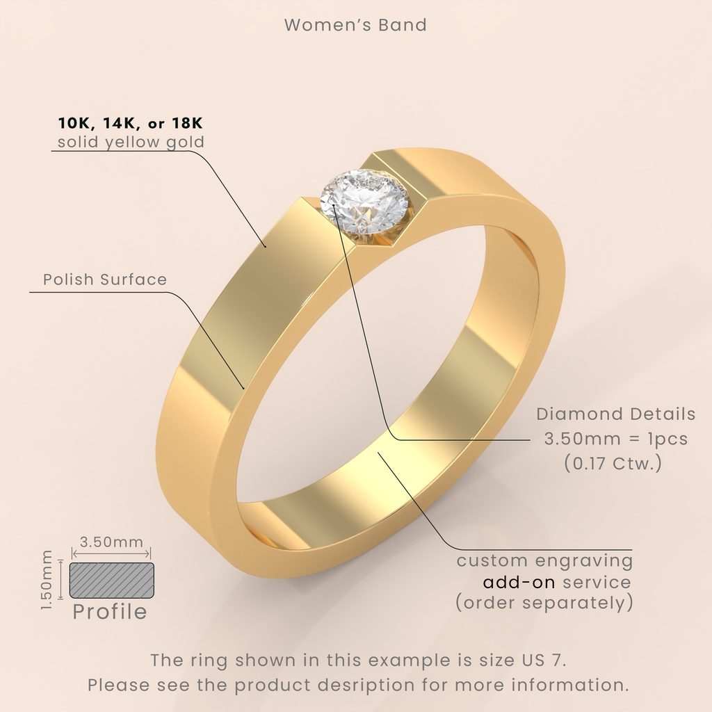 10k Gold Couple Ring Set – Matching Bands with Solitaire Diamond, Ideal Wedding or Engagement Gift for Couples