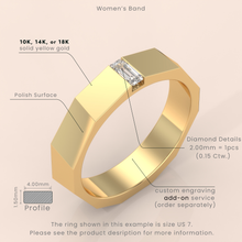 925 Sterling Silver Modern Geometric Couple Rings – Matching Bands with Emerald Cut Diamond, Engagement or Wedding