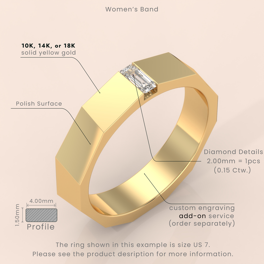 14k Gold Couple Wedding Bands – Emerald Cut Diamond Matching Rings, Modern Minimalist Engagement Set (Copy)