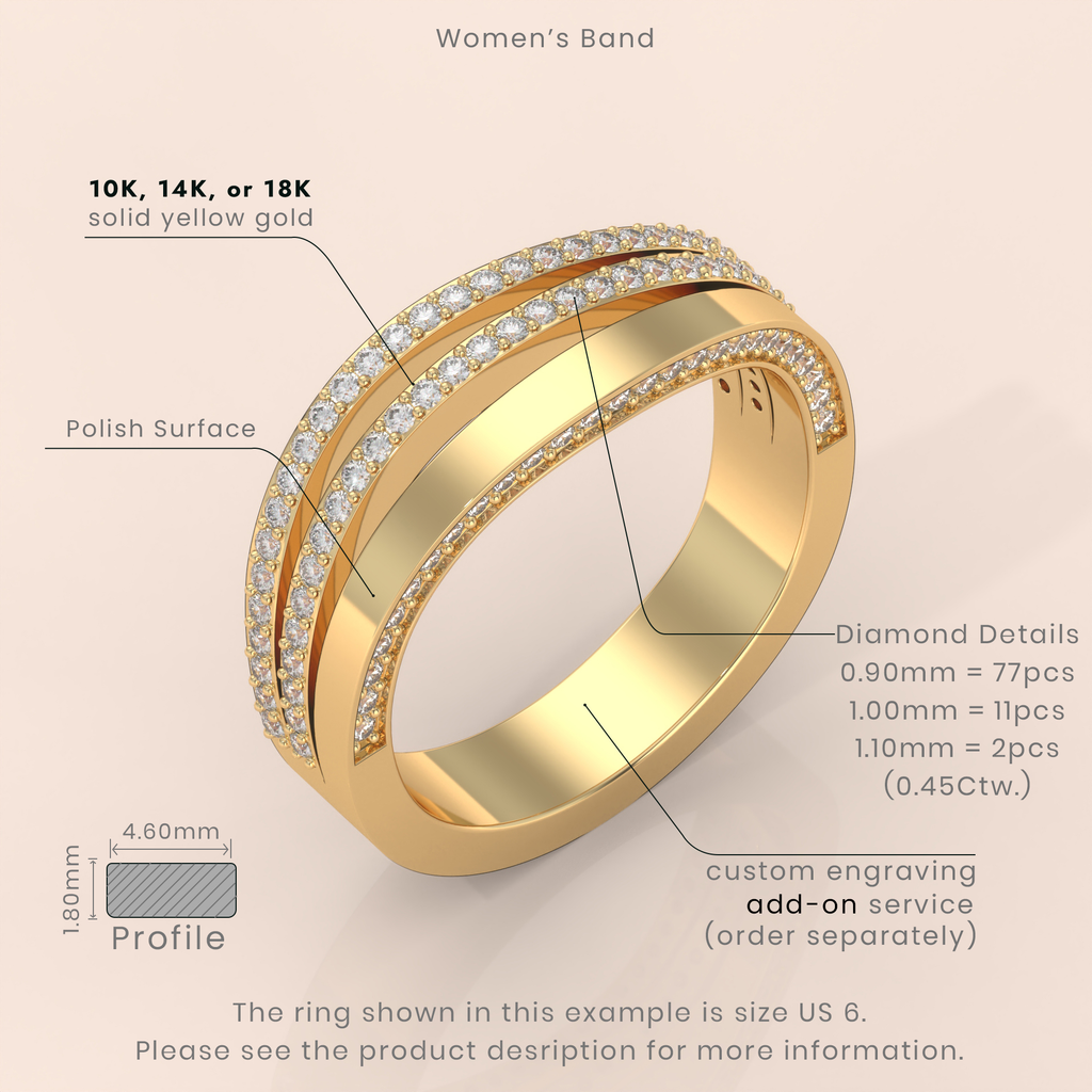 10k Gold Couple Rings Set – Elegant Triple Diamond Bands, Unique Matching Wedding or Engagement Rings