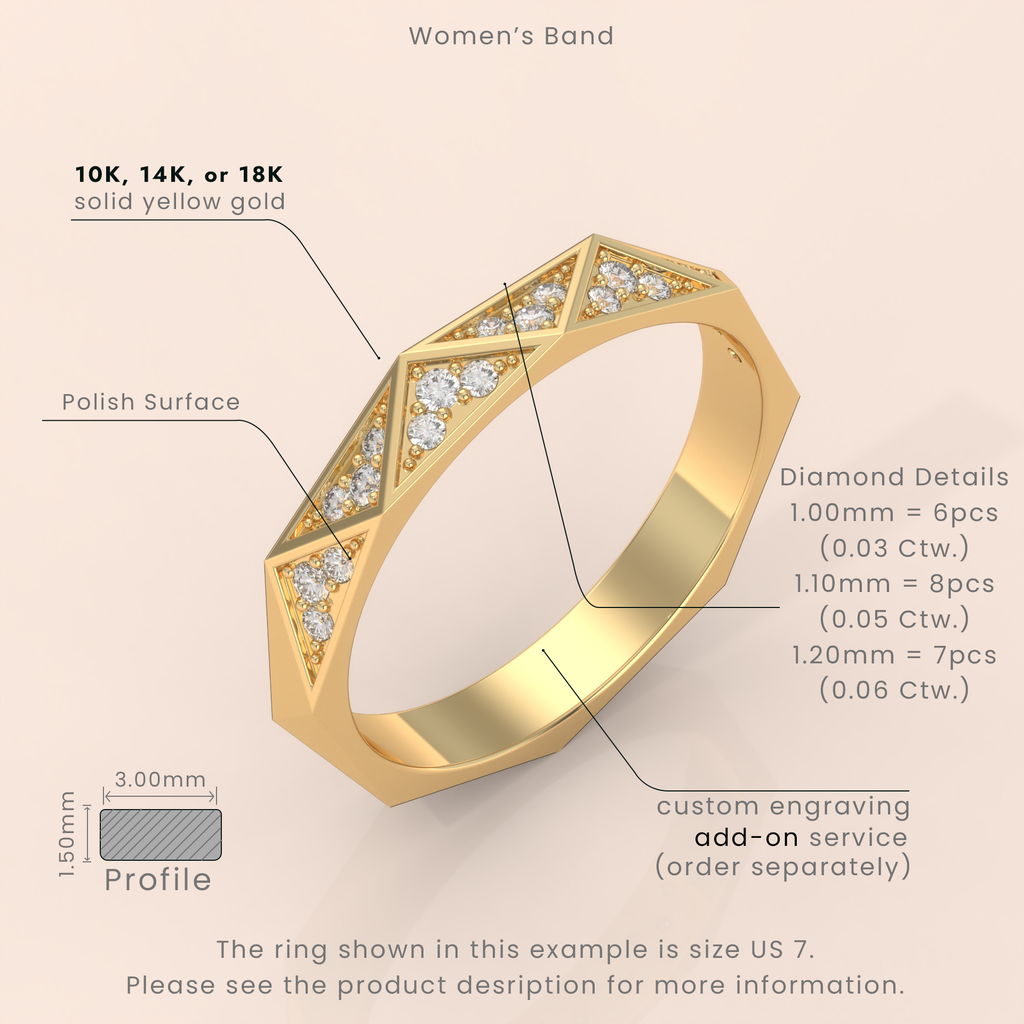 10k Gold Couple Rings – Faceted Geometric Wedding Bands with Diamond Accents, His & Hers Set