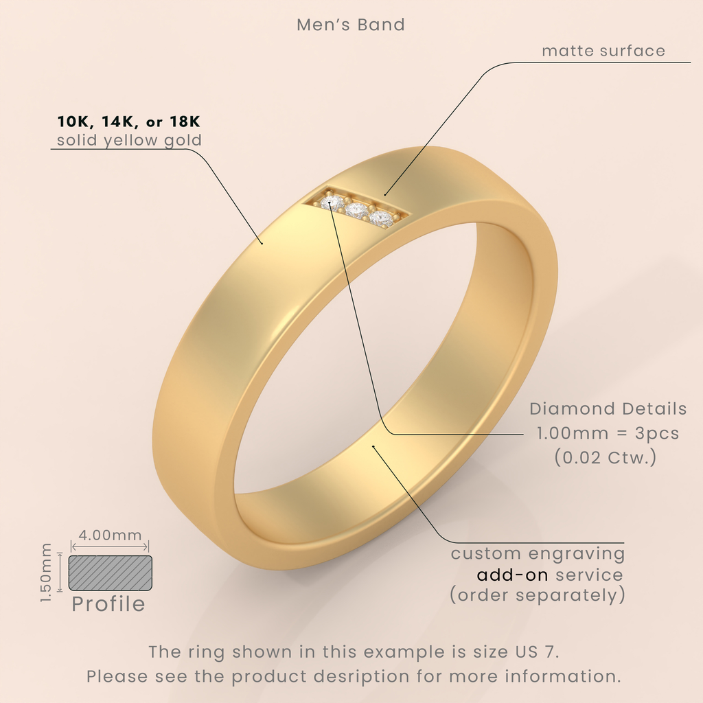 10k Gold Couple Rings Set – Minimalist Matte Finish Wedding Bands with Diamond Accent for Him & Her