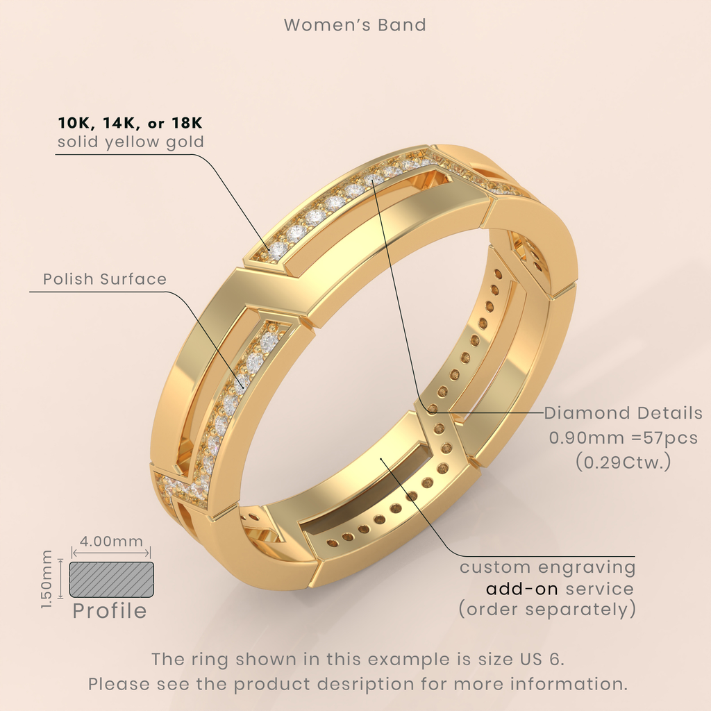 10k Gold Couple Rings – His and Hers Geometric Matching Wedding Bands with Diamond Accents, Unique Anniversary Gift