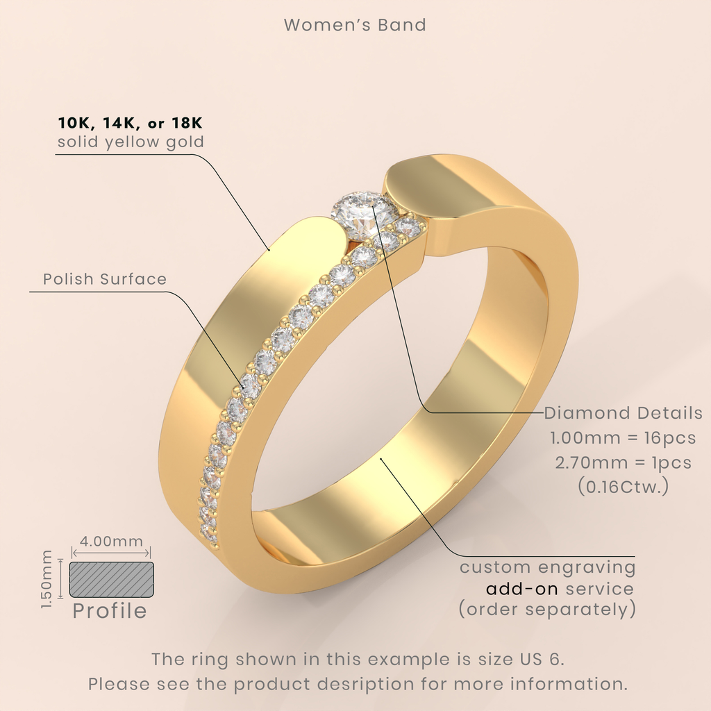 10k Gold Couple Wedding Bands – Matching Curved Design Rings with Round Cut Diamonds, Engagement or Anniversary Set