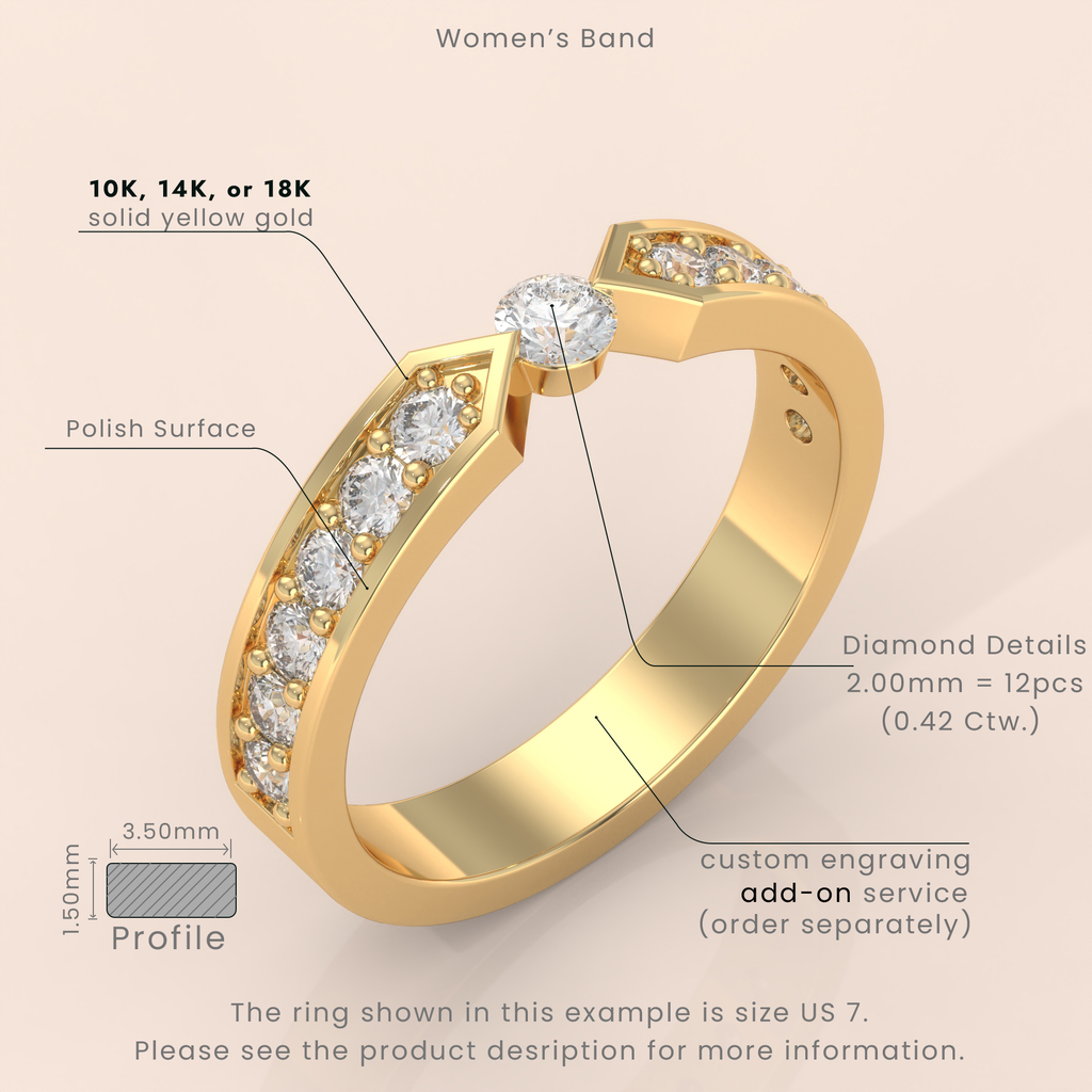 10k Gold Couple Bands – Modern Matching Yellow Gold Rings with Diamonds, Engagement and Promise Set