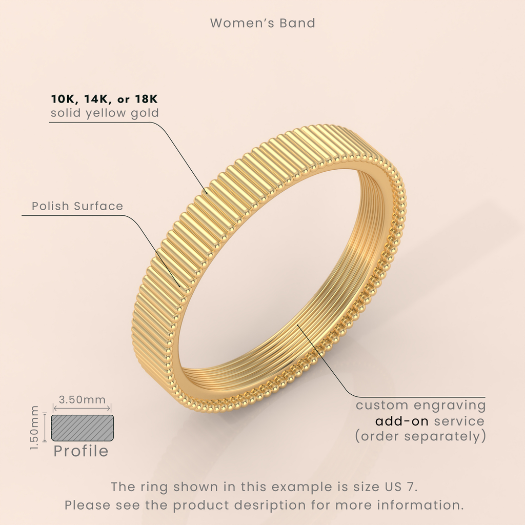 10k Gold Couple Matching Rings – Textured Wedding Bands with Distinct Beaded Edge Design