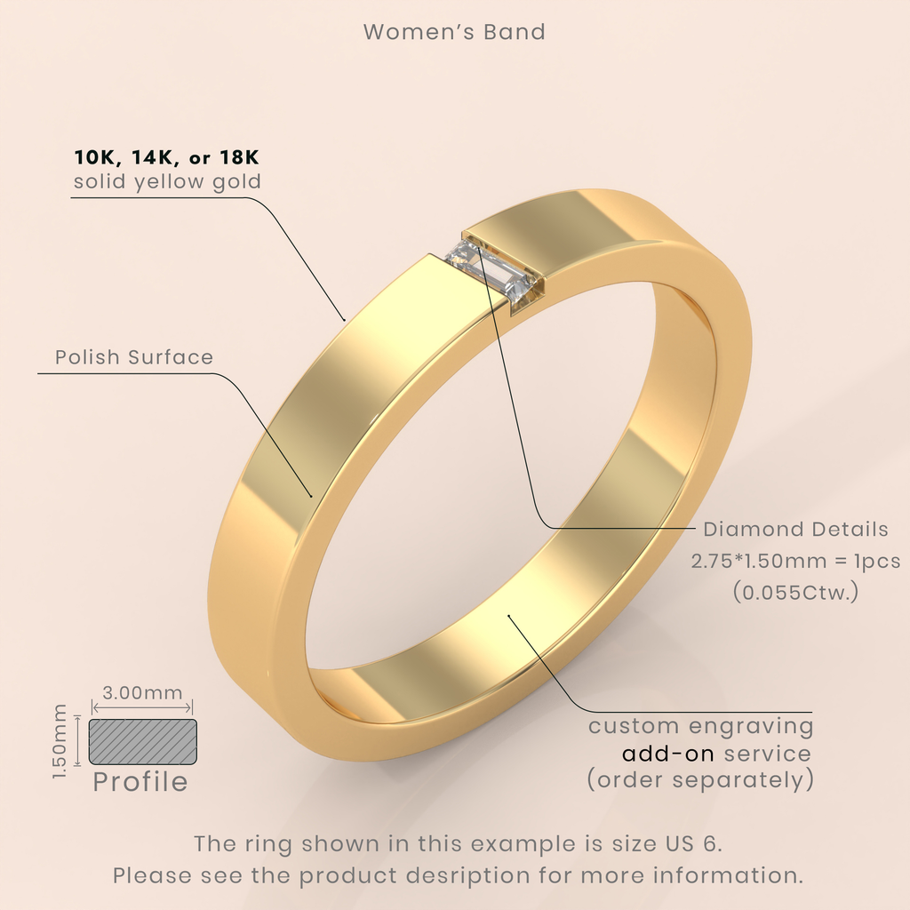 10k Gold Couple Wedding Bands – His and Hers Matching Rings with Baguette Diamonds, Elegant Anniversary Jewelry