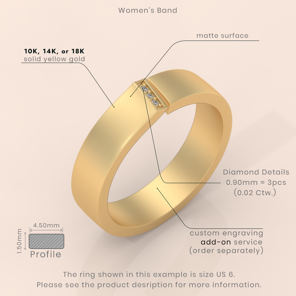 10k Gold Couple Wedding Bands – Minimalist His and Hers Rings with Diamond Detail, Modern Engagement Set