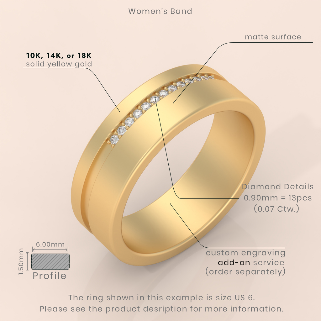 10k Gold Couple Bands – Elegant Matching Wedding Rings with Diamond Accent, Ideal for Anniversary or Promise