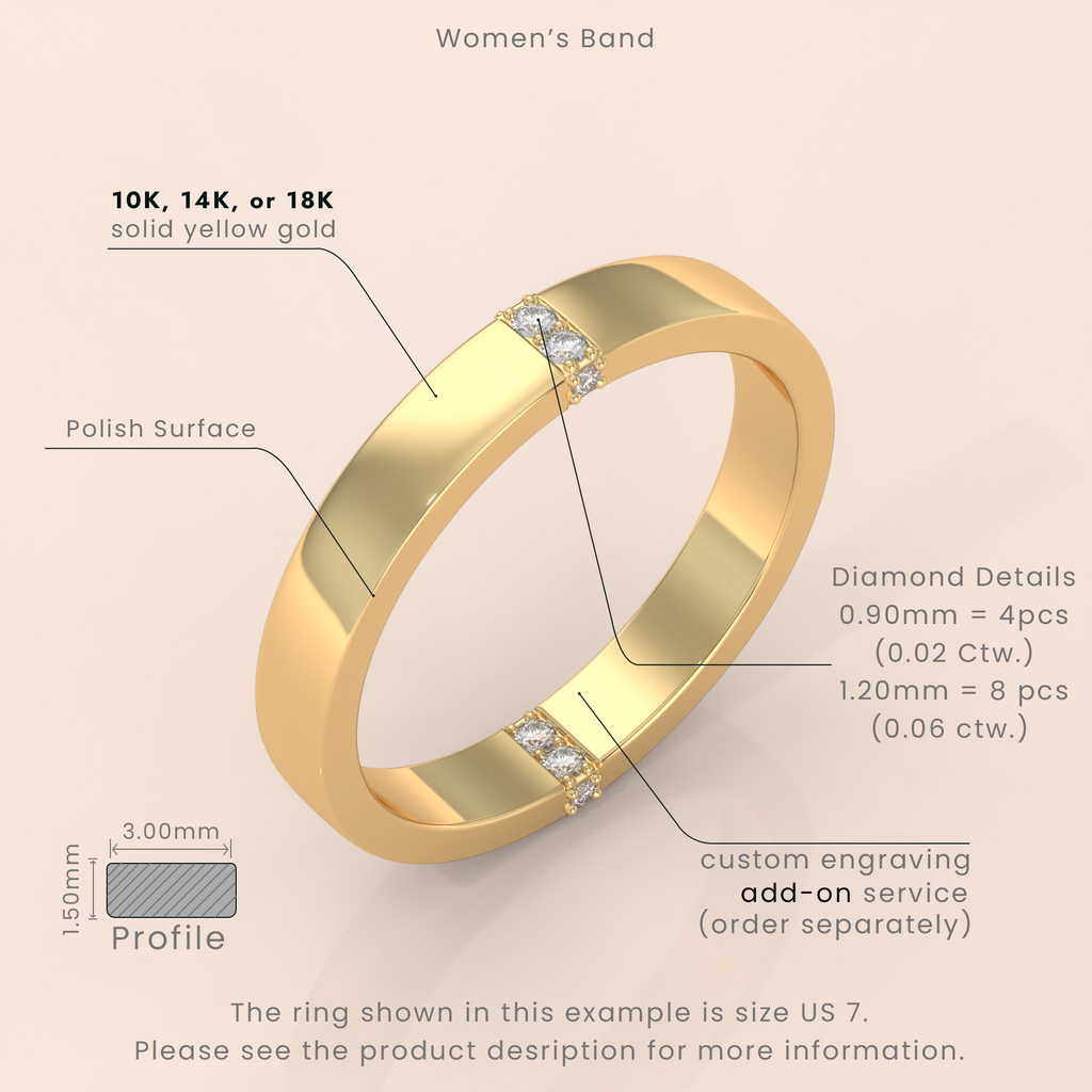 10k Gold Couple Rings – Elegant Minimalist Wedding Bands with Diamond Accents, Classic His & Hers Set