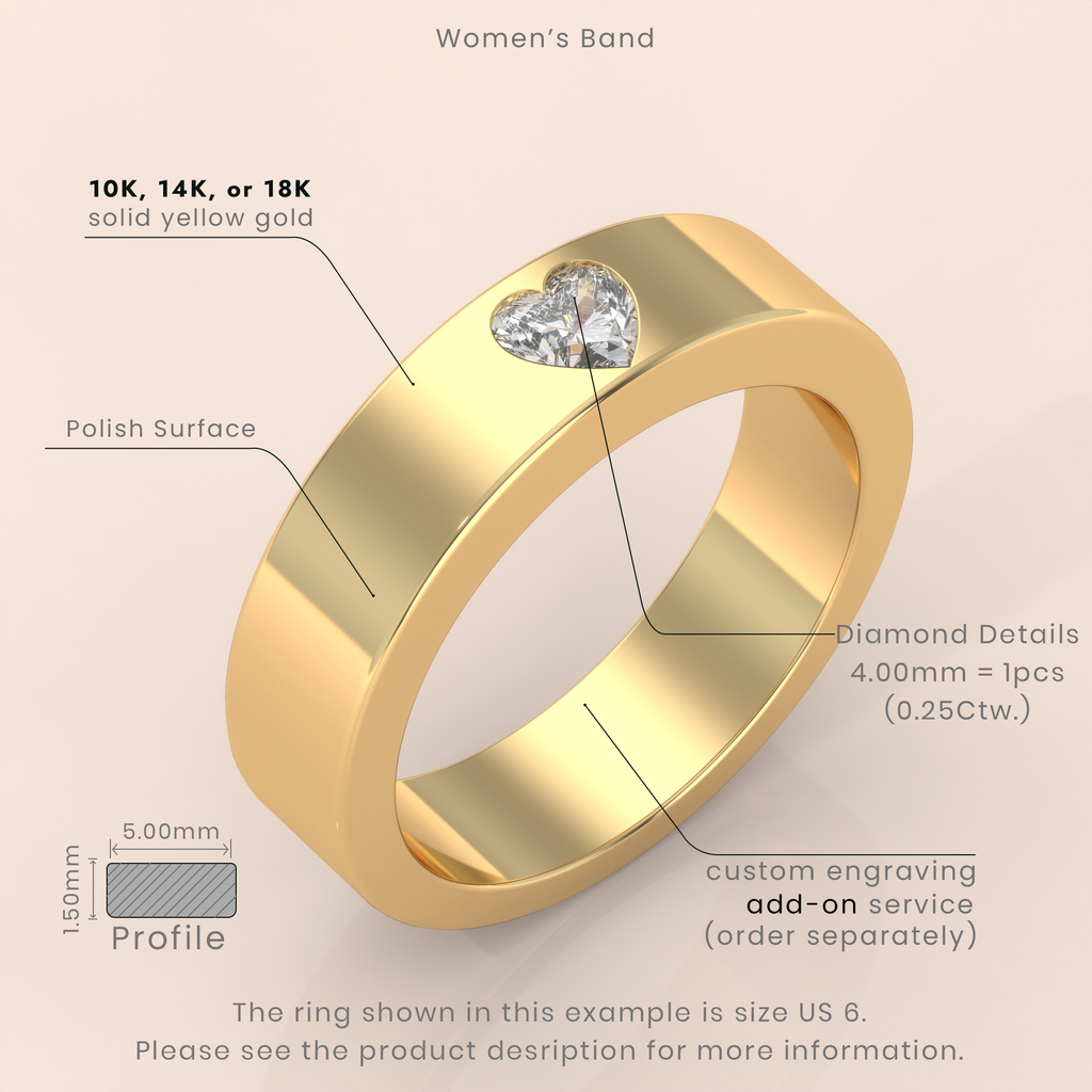 10k Gold Couple Rings – Heart Diamond Matching Wedding Bands, Romantic Engagement or Promise Ring Set