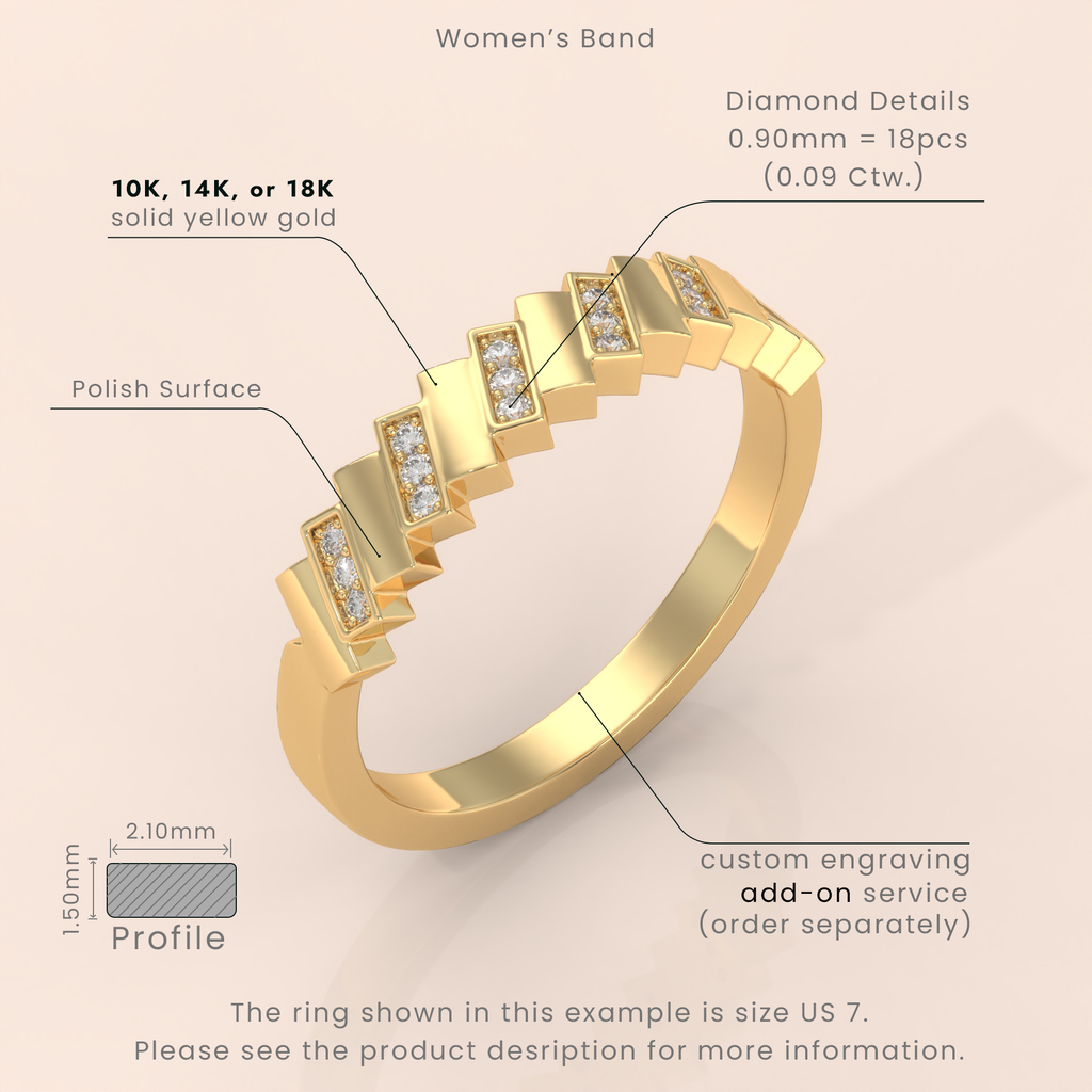 10k Gold Couple Rings – Unique Handmade Geometric Diamond Wedding Bands for Him & Her