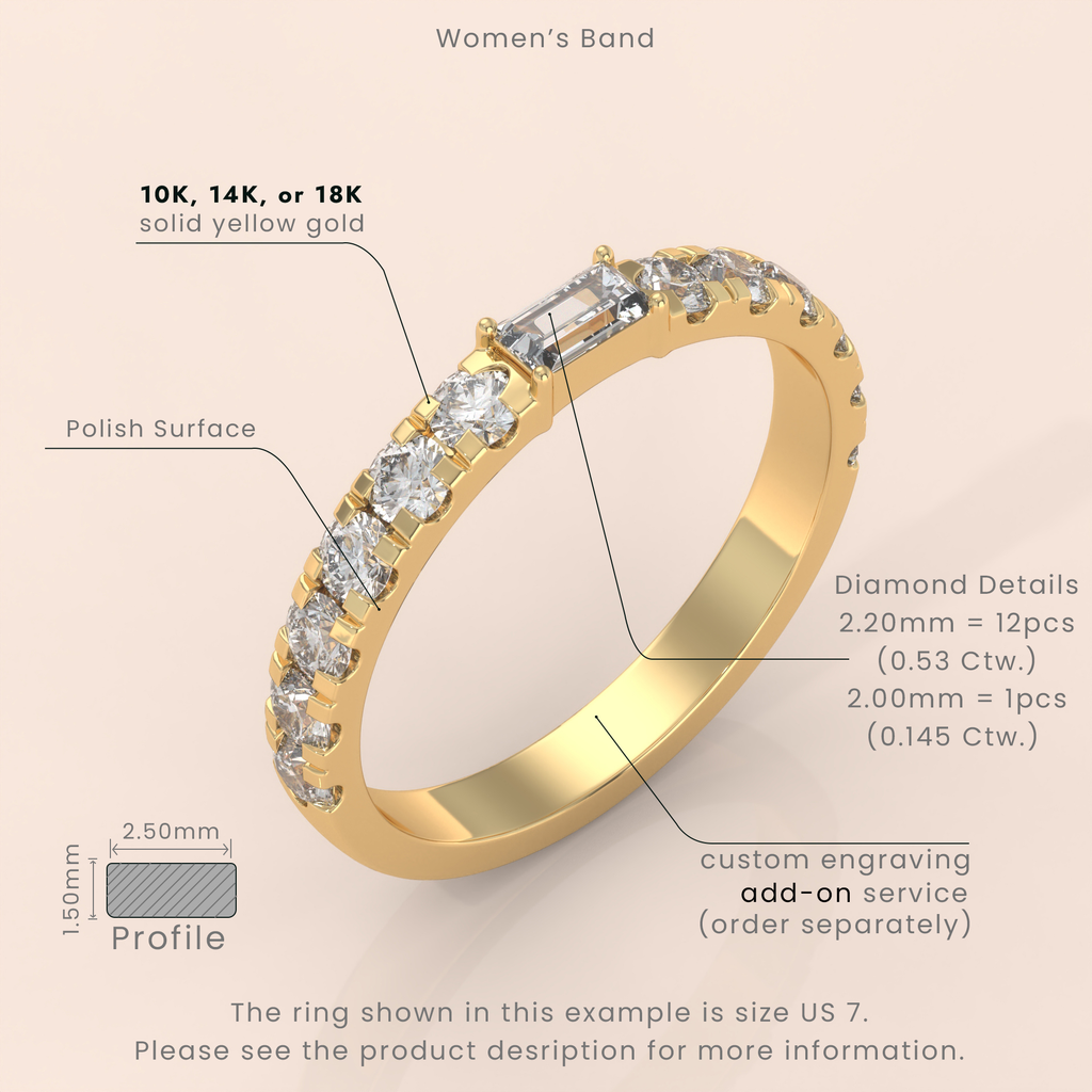 10k Gold Couple Rings – Baguette Diamond Matching Wedding Bands, Unique Engagement or Anniversary Set