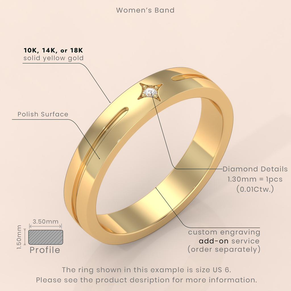 10k Gold Couple Wedding Bands – His & Hers Rings with Star Diamond Detail, Perfect Anniversary or Engagement Gift