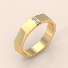 925 Sterling Silver Modern Geometric Couple Rings – Matching Bands with Emerald Cut Diamond, Engagement or Wedding