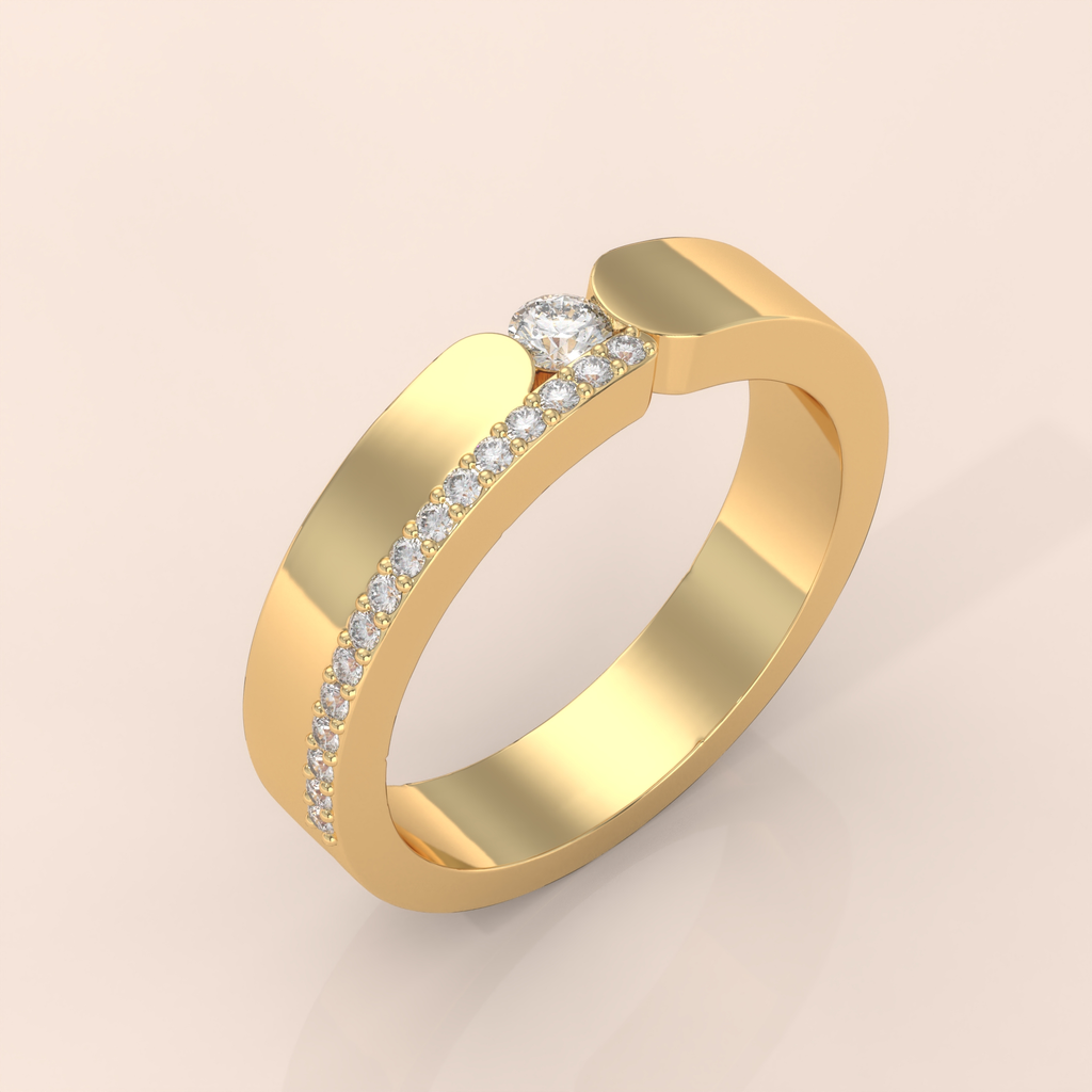 10k Gold Couple Wedding Bands – Matching Curved Design Rings with Round Cut Diamonds, Engagement or Anniversary Set