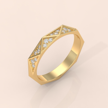 14k Gold Couple Rings – Faceted Geometric Wedding Bands with Diamond Accents, His & Hers Set (Copy)