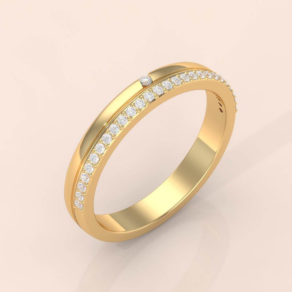 10k Gold Couple Rings – His and Hers Matching Wedding Bands with Round and Pavé Diamonds, Elegant Gift Set