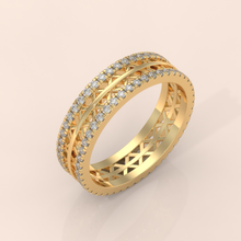 18k Gold Couple Wedding Bands – Unique Intricate Cutout Design with Diamond Accents for Him & Her (Copy) (Copy)