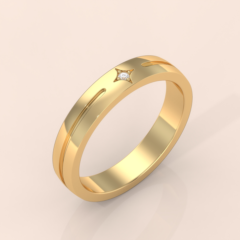 10k Gold Couple Wedding Bands – His & Hers Rings with Star Diamond Detail, Perfect Anniversary or Engagement Gift
