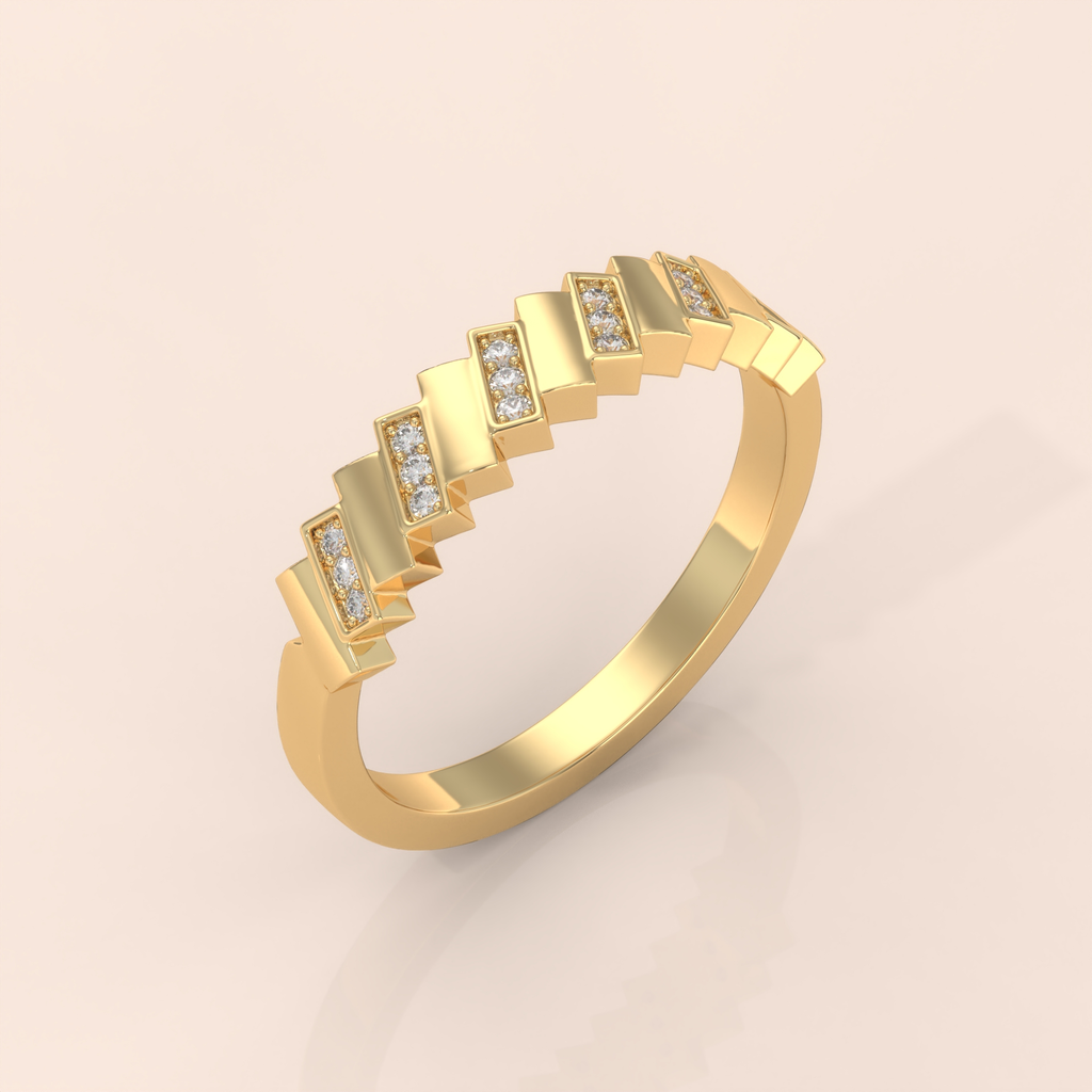 10k Gold Couple Rings – Unique Handmade Geometric Diamond Wedding Bands for Him & Her