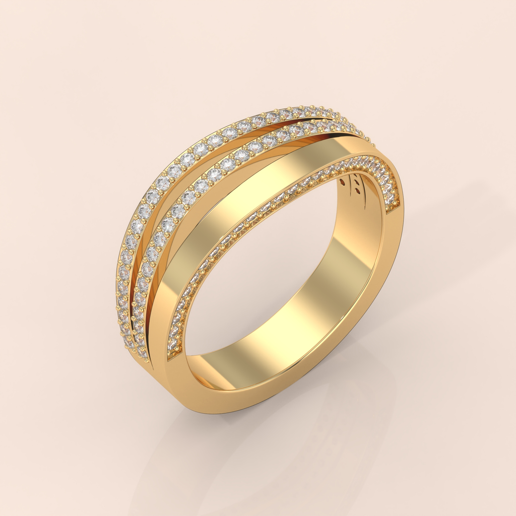 10k Gold Couple Rings Set – Elegant Triple Diamond Bands, Unique Matching Wedding or Engagement Rings