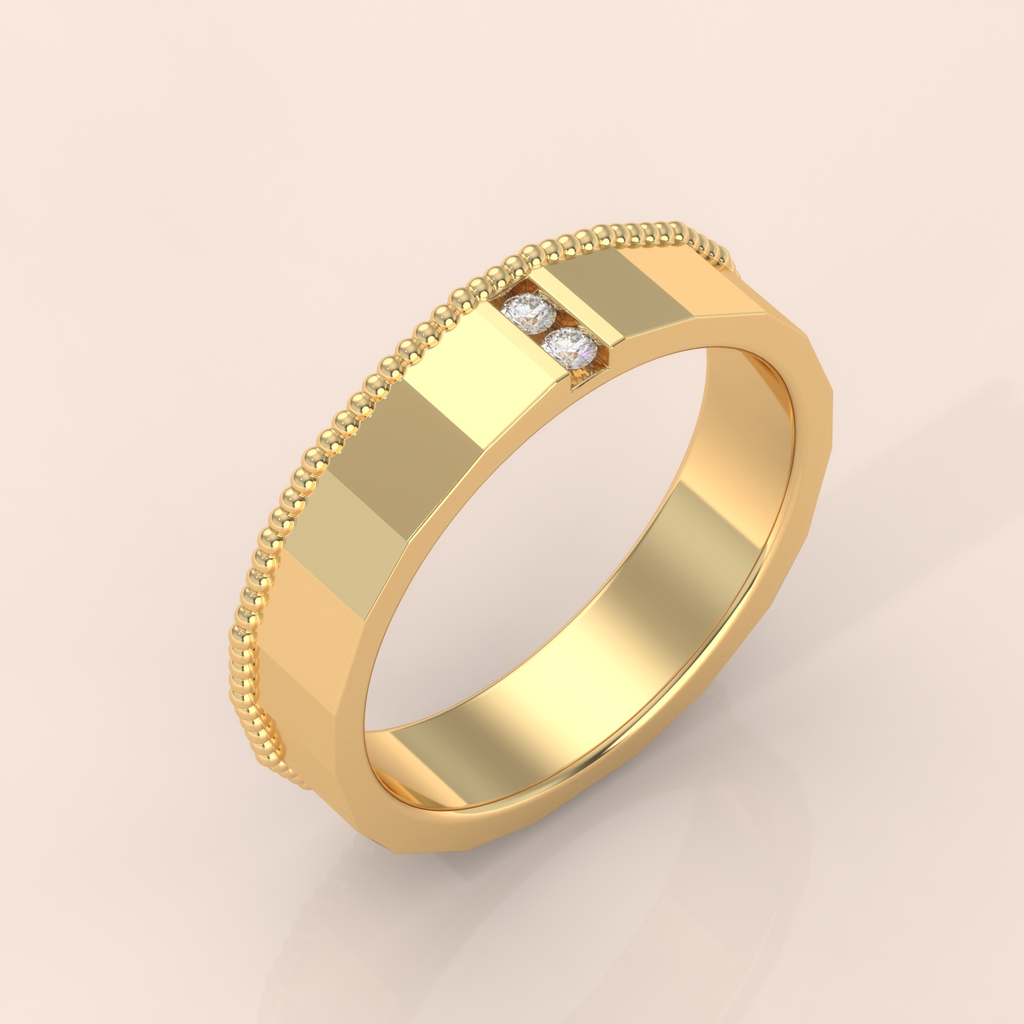 10k Gold Couple Rings – Geometric Matching Wedding Bands with Diamond Accents, Modern Anniversary Gift Set