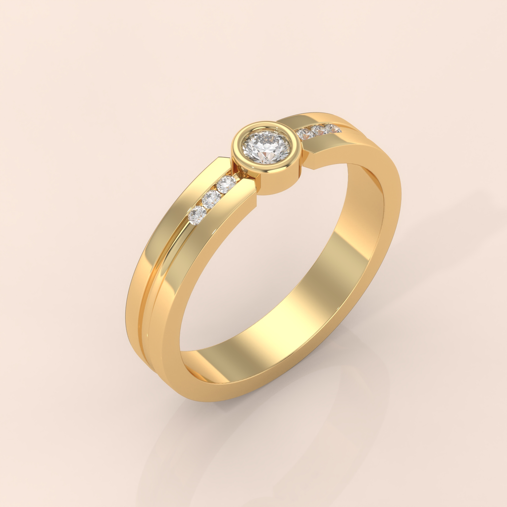 10k Gold Couple Rings – Matching Bands with Solitaire and Accent Diamonds, Wedding or Engagement Set